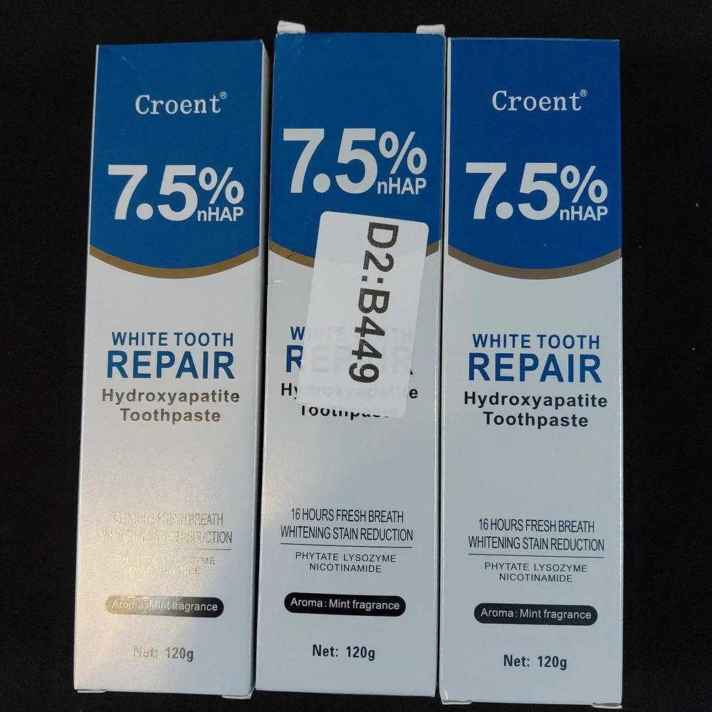 3 Pack Croent 7.5% nHAP White Tooth Repair Hydroxyapatite Toothpaste Mint 120g